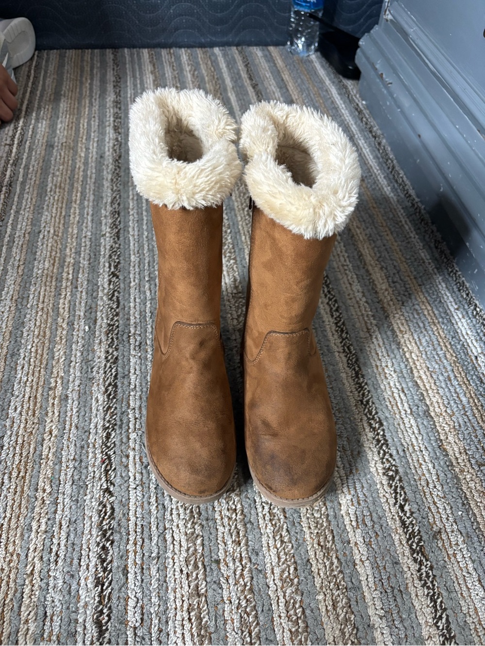 Cat & Jack Brown Faux-Suede Winter Boots with Cream Shearling Cuff